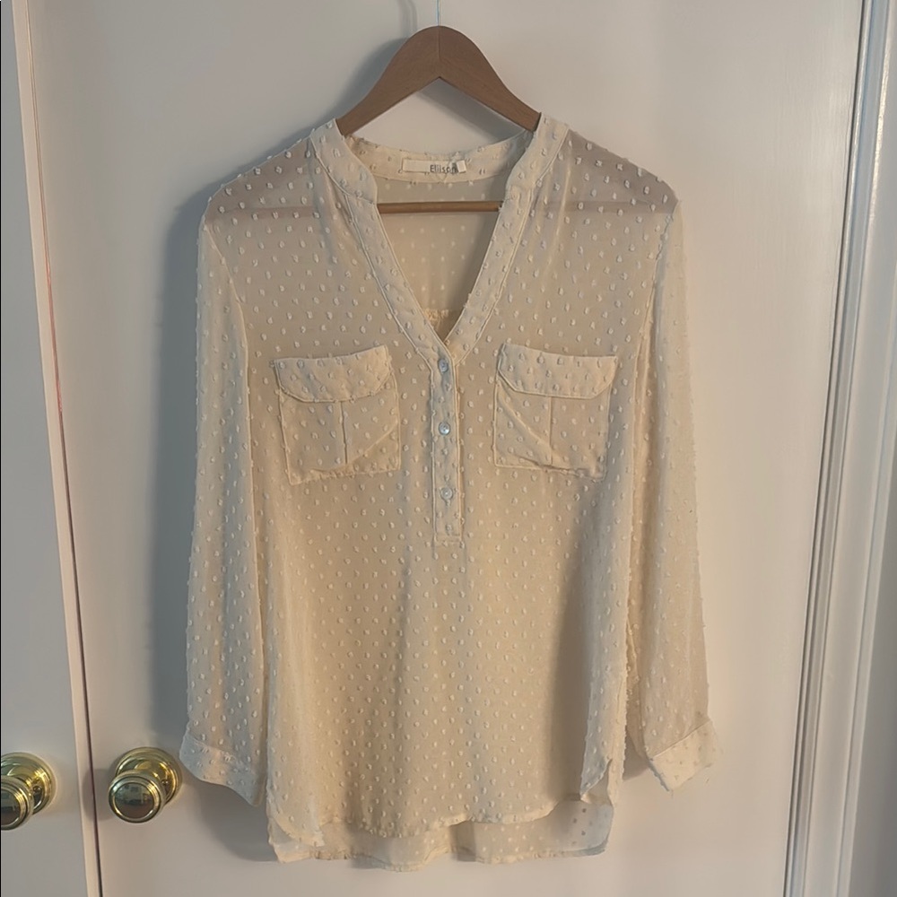 Ellison Cream 3/4 Sleeve Polo Blouse